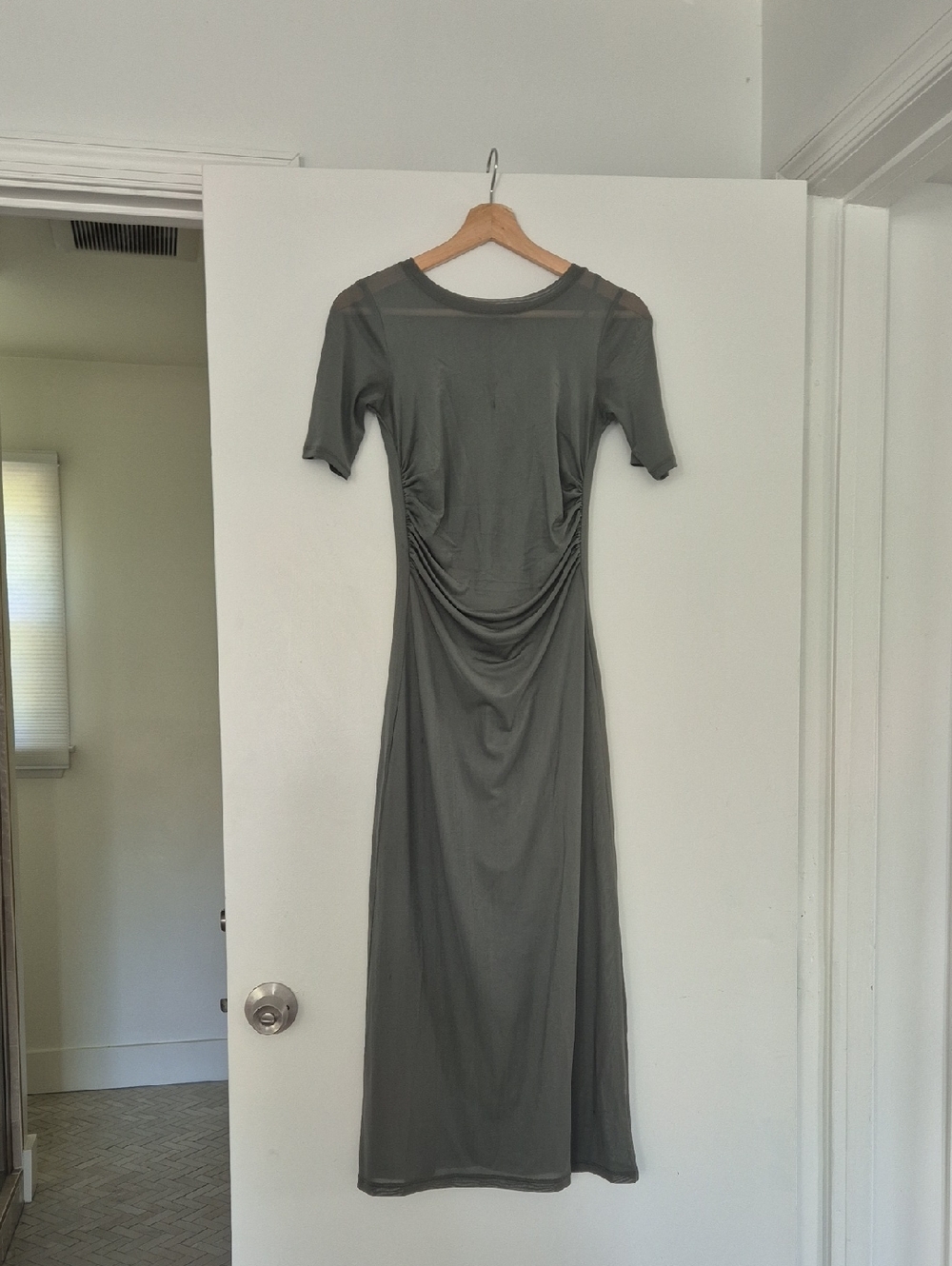 LOFT Olive Ruched Midi Maxi Dress